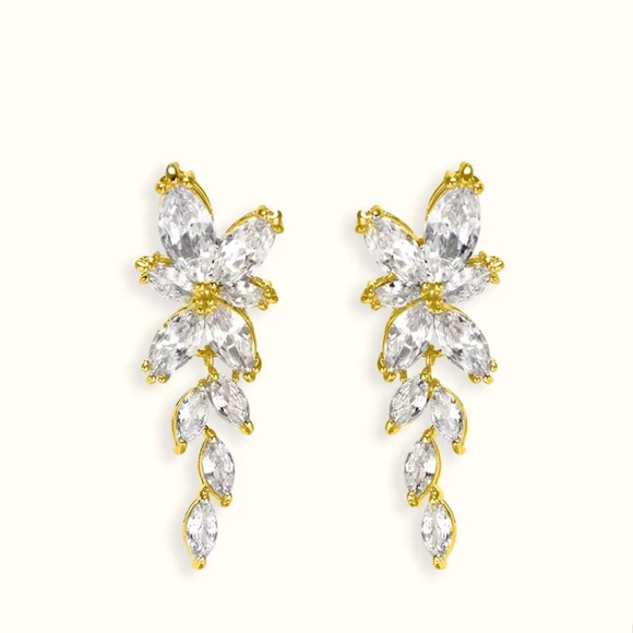 Azazie FLORAL LEAF RHINESTONE DROP EARRINGS - Picture 2 of 4